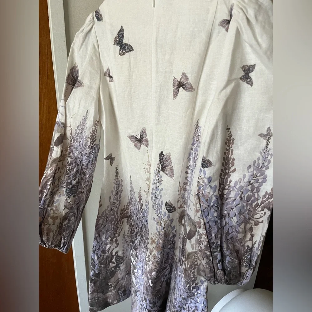 Zimmermann Luminous Butterfly Print Linen Mini Dress Wild Botanica Size 0/US4 - Picture 6 of 8